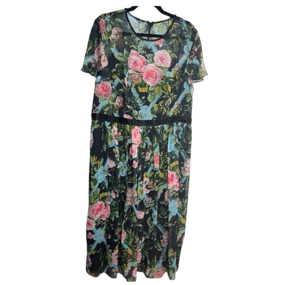 Mac Duggal Floral Illusion Flutter Sleeve Midi Dress, Size 12, NWT - Picture 4 of 6